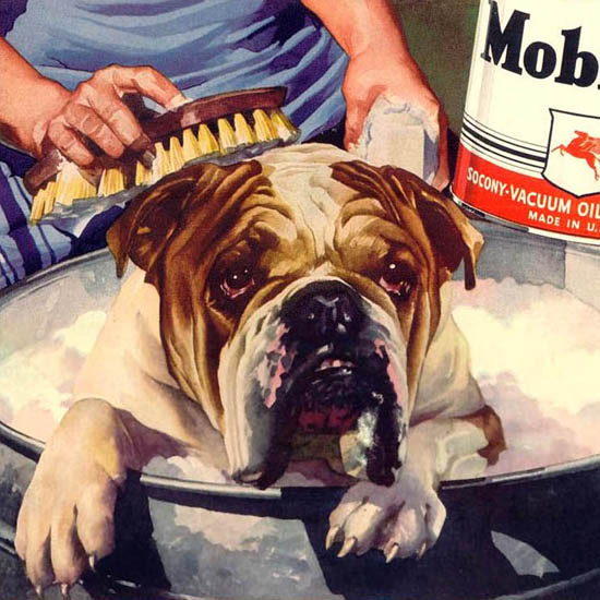 Detail Of Mobiloil Dog Clean Tough Good Protection 1940 | Best of 1940s Ad and Cover Art