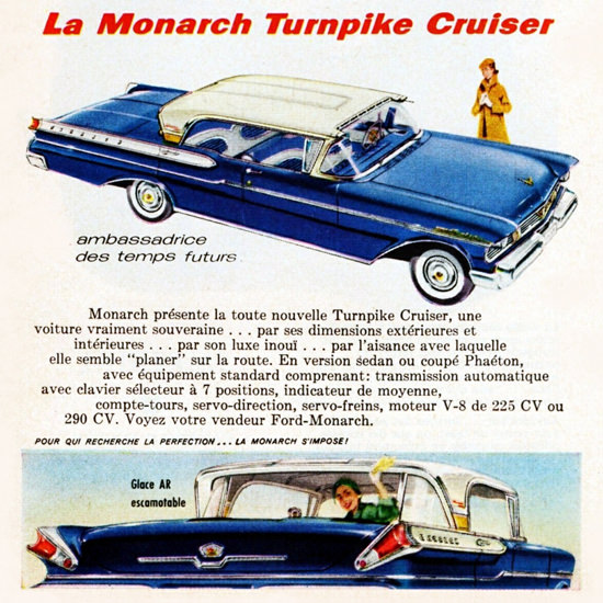 Detail Of Monarch V8 Turnpike Cruiser 225 HP 1957 | Best of Vintage Ad Art 1891-1970