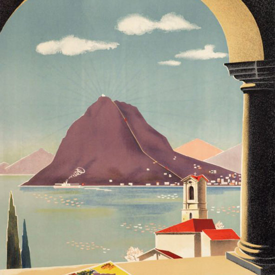 Detail Of Monte San Salvatore Lugano Funicolare 1940 | Best of 1940s Ad and Cover Art