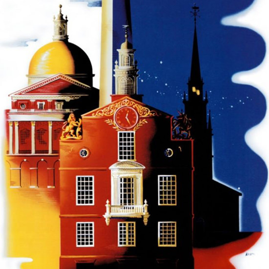 Detail Of New Haven Railroad Boston Down Town 1950s | Best of Vintage Ad Art 1891-1970