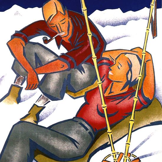 Detail Of Norge Skisportens Hjemland 1936 Engebret | Best of 1930s Ad and Cover Art