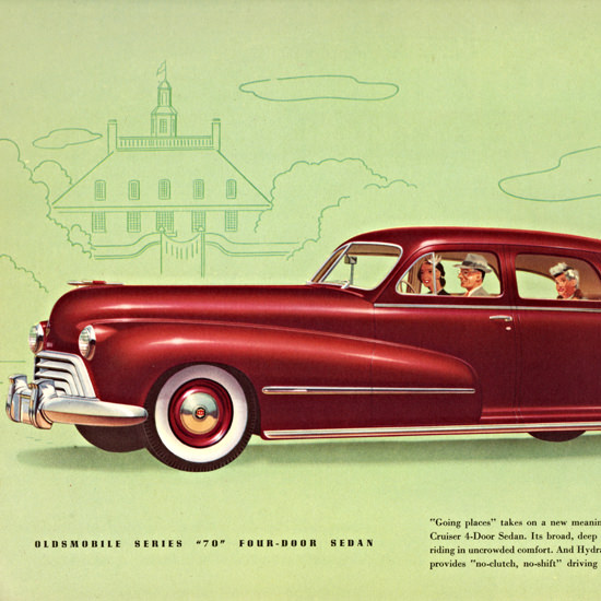 Detail Of Oldsmobile Series 70 Sedan 1948 Going Places | Best of 1940s Ad and Cover Art
