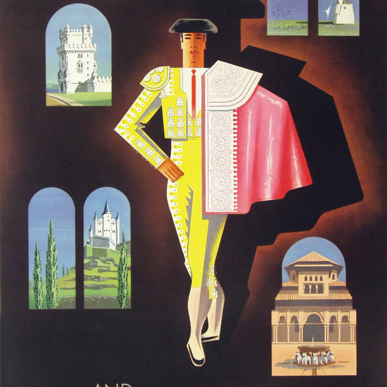 Detail Of Pan American Portugal Spain Torero 1950s | Best of Vintage Ad Art 1891-1970
