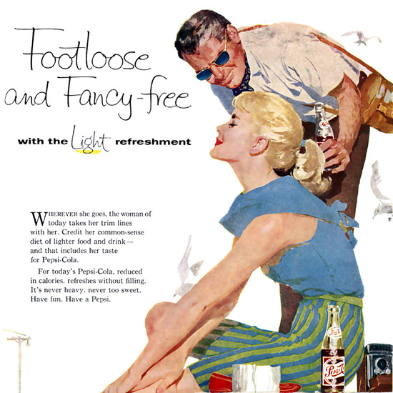 Detail Of Pepsi-Cola Footloose And Fancy-Free Girl Please 1958 | Best of Vintage Ad Art 1891-1970