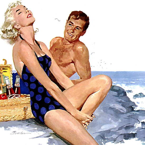 Detail Of Pepsi-Cola Girl Beach Life Todays People Pepsi 1954 | Best of Vintage Ad Art 1891-1970