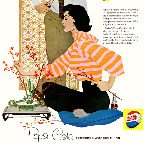 Detail Of Pepsi-Cola Ikebana Arrangement For Slimness 1958 | Best of 1950s Ad and Cover Art