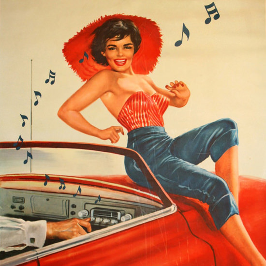 Detail Of Philips Autoradio Girl On The Hood 1 | Best of Vintage Ad Art 1891-1970