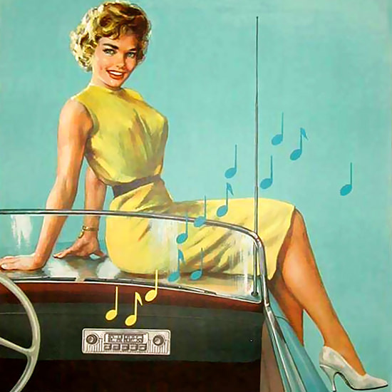 Detail Of Philips Autoradio Girl On The Hood 2 | Best of Vintage Ad Art 1891-1970