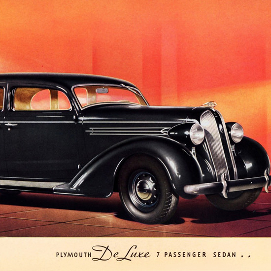 Detail Of Plymouth De Luxe 7 P Sedan 1936 | Best of Vintage Ad Art 1891-1970