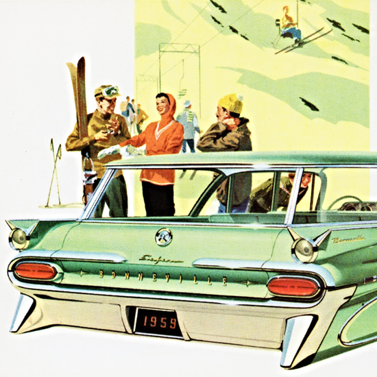 Detail Of Pontiac Bonneville Safari 1959 Skiing | Best of 1950s Ad and Cover Art