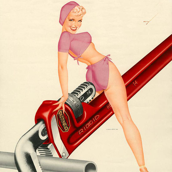 Detail Of Ridgid Calendar June 1952 Pin-Up Girl George Petty | Best of Vintage Ad Art 1891-1970