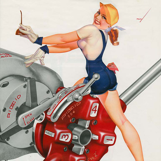 Detail Of Ridgid Calendar October 1953 Pin-Up Girl George Petty | Best of 1950s Ad and Cover Art