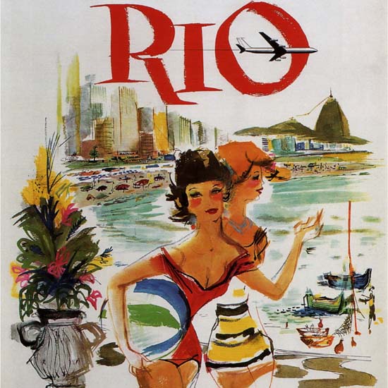 Detail Of Rio Varig Airlines Brazil Brasil Copacabana Girls | Best of Vintage Ad Art 1891-1970