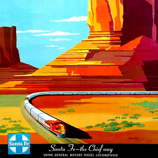 Detail Of Santa Fe The Chief Way 1950s Monument Valley | Best of Vintage Ad Art 1891-1970
