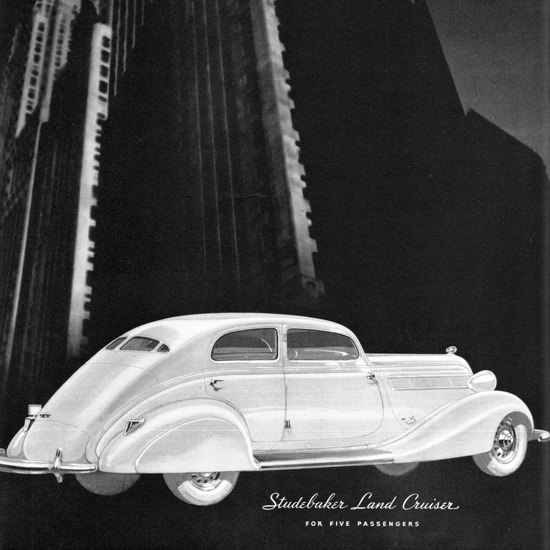 Detail Of Studebaker Land Cruiser 1935 Skyscraper | Best of 1930s Ad and Cover Art