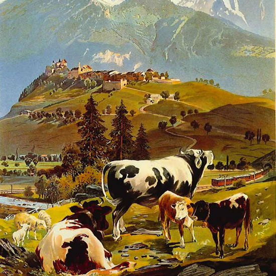 Detail Of Switzerland Suisse CFF Railroad La Gruyere 1906 | Best of Vintage Ad Art 1891-1970