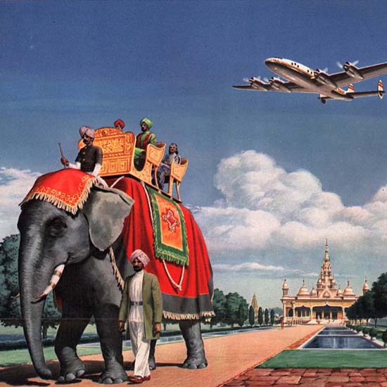 Detail Of TWA High Way To Bombay Super Constellation 1947 | Best of 1940s Ad and Cover Art