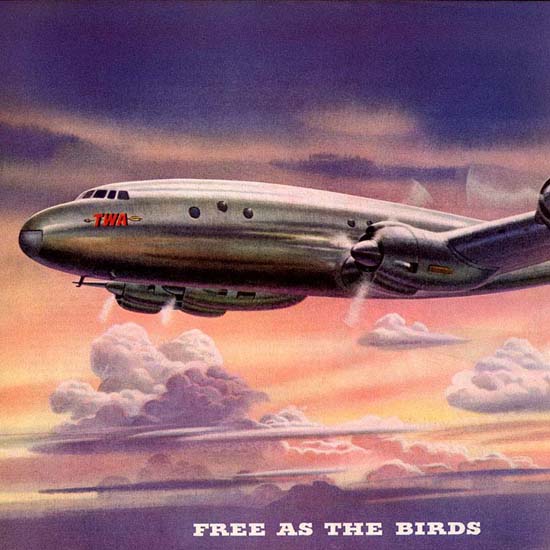 Detail Of TWA Trans World Airline Free As The Birds 1945 | Best of Vintage Ad Art 1891-1970