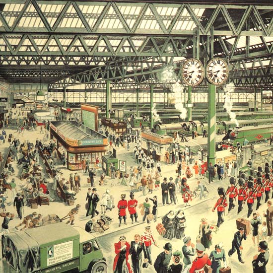 Detail Of Waterloo Station London 1948 Southern Railway by Helen McKie | Best of Vintage Ad Art 1891-1970