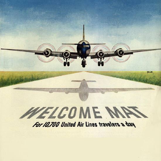 Detail Of Welcome Mat 10700 United Air Travelers 1953 | Best of Vintage Ad Art 1891-1970