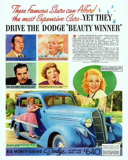 Dodge Beauty Winner 1936 Shirley Temple | Vintage Cars 1891-1970