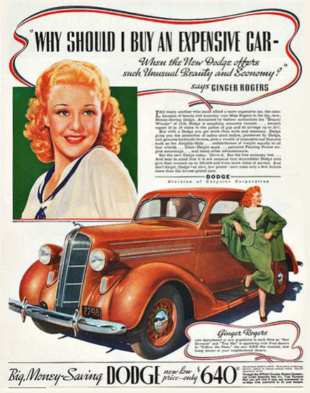 Dodge Ginger Rogers Beauty Economy | Sex Appeal Vintage Ads and Covers 1891-1970