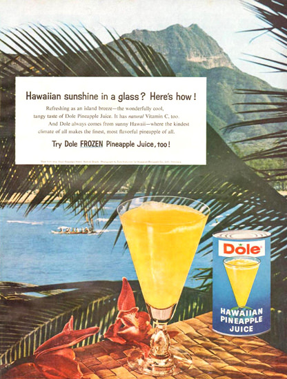 Dole Hawaiian Pineapple Juice 1960 | Vintage Ad and Cover Art 1891-1970