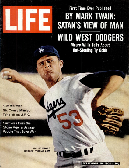 Don Drysdale Dodger strong Arm 28 Sep 1962 Copyright Life Magazine | LIFE Photo color Don Drysdale Dodger strong Arm 28 Sep 1962 Copyright Life Magazine | Life Magazine Color Photo Covers 1937-1970
