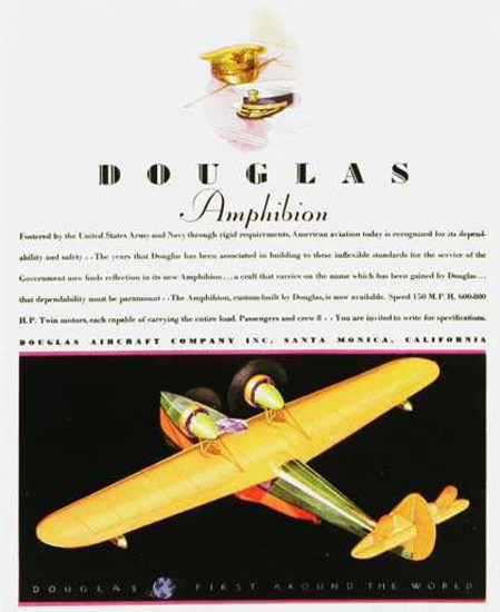 Douglas Amphibion Aircraft 1930s | Vintage Travel Posters 1891-1970