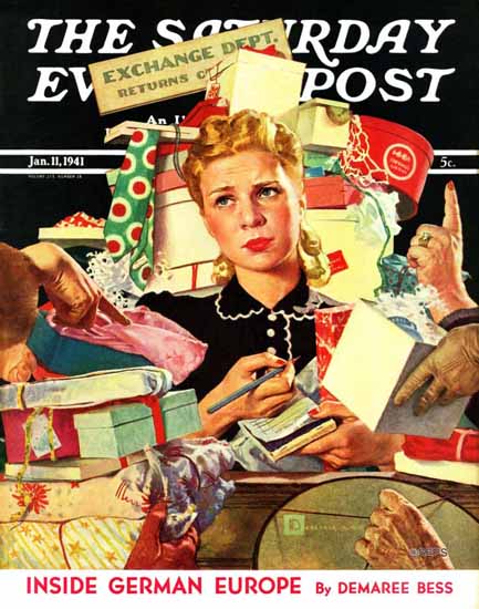 Douglass Crockwell Saturday Evening Post Gift Exchange 1941_01_11 | The Saturday Evening Post Graphic Art Covers 1931-1969