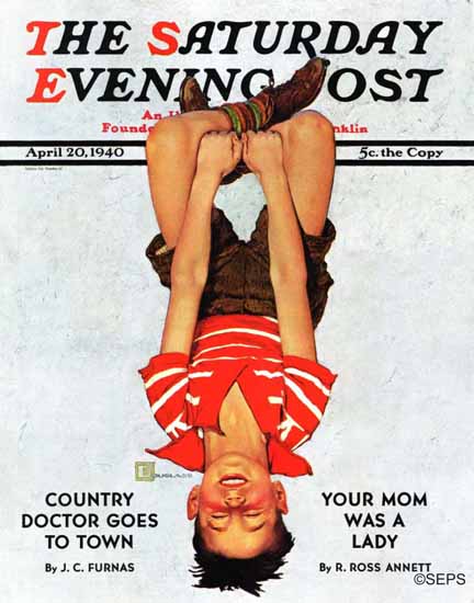 Douglass Crockwell Saturday Evening Post Upside Down 1940_04_20 | The Saturday Evening Post Graphic Art Covers 1931-1969