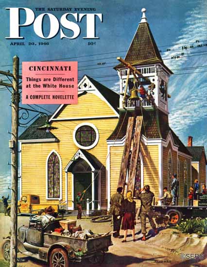 E Melbourne Brindle Saturday Evening Post Church Repair 1946_04_20 | The Saturday Evening Post Graphic Art Covers 1931-1969