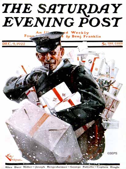 EM Jackson Saturday Evening Post Christmas Postman 1922_12_09 | The Saturday Evening Post Graphic Art Covers 1892-1930