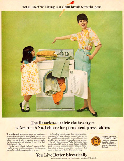 Edison Electric Inst Flameless Clothes Dryer 1967 | Vintage Ad and Cover Art 1891-1970