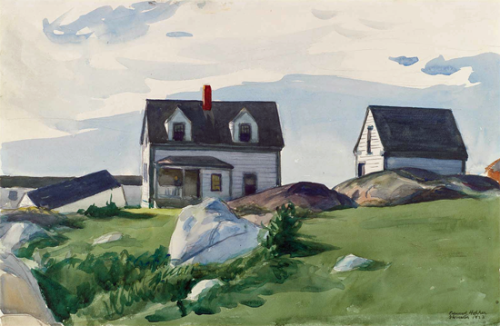 Edward Hopper Houses of Squam Light Gloucester 1923 | Edward Hopper Paintings, Aquarelles, Illustrations, Ads 1900-1966