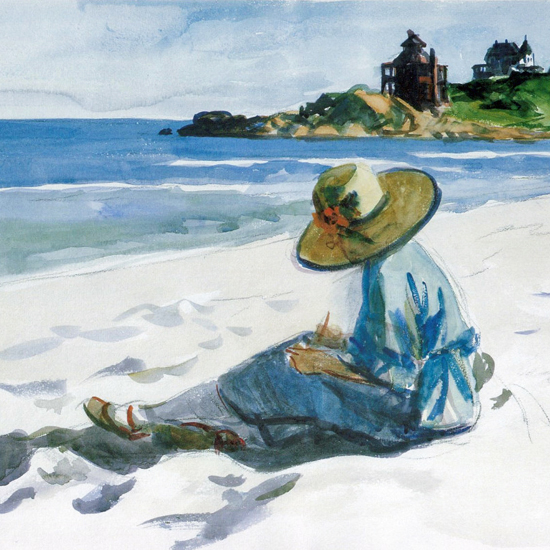 Edward Hopper Jo Sketching at Good Harbour Beach 1923 crop | Edward Hopper Paintings, Aquarelles, Illustrations, Ads 1900-1966