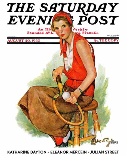Ellen Pyle Saturday Evening Post Woman Tennis Player 1932_08_20 | The Saturday Evening Post Graphic Art Covers 1931-1969