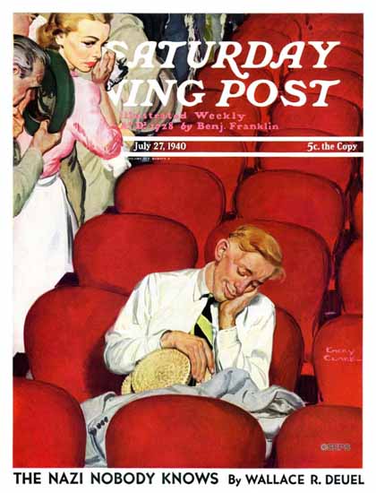 Emery Clarke Saturday Evening Post Man Asleep in Theater 1940_07_27 | The Saturday Evening Post Graphic Art Covers 1931-1969