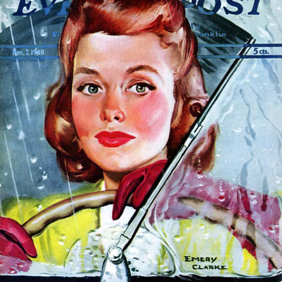 Emery Clarke Saturday Evening Post Rainy 1940_12_07 Copyright crop | Best of 1940s Ad and Cover Art