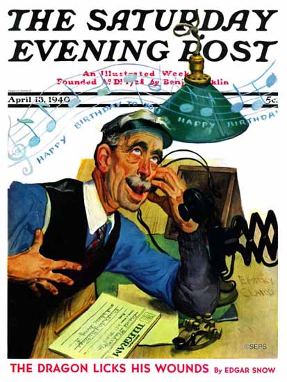 Emery Clarke Saturday Evening Post Singing Telegram 1940_04_13 | The Saturday Evening Post Graphic Art Covers 1931-1969