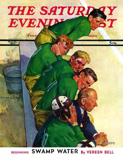 Emery Clarke Saturday Evening Post Team on Bench 1940_11_23 | The Saturday Evening Post Graphic Art Covers 1931-1969