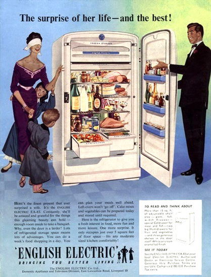 English Electric Refrigerator Surprise Of Her Life | Vintage Ad and Cover Art 1891-1970