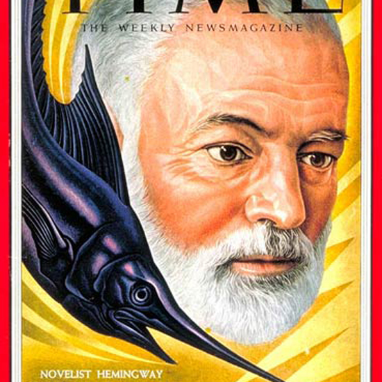 Ernest Hemingway Time Magazine 1954-12 by Boris Artzybasheff crop | Best of Vintage Cover Art 1900-1970