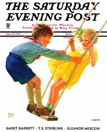 Eugene Iverd Saturday Evening Post Children on Swing 1935_06_22 | The Saturday Evening Post Graphic Art Covers 1931-1969