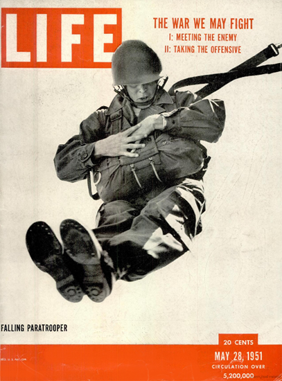Falling Paratrooper 28 May 1951 Copyright Life Magazine | Life Magazine BW Photo Covers 1936-1970