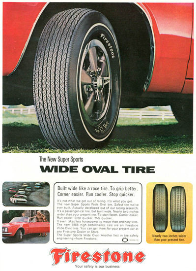Firestone Super Sports Wide Oval Tire 1967 | Vintage Ad and Cover Art 1891-1970