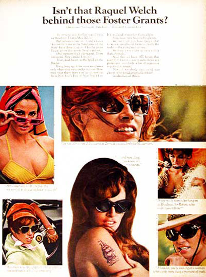 Foster Grant Sunglasses 1968 Raquel Welch | Sex Appeal Vintage Ads and Covers 1891-1970