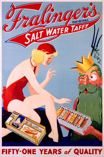 Fralingers Salt Water Taffy Girl And Neptune | Sex Appeal Vintage Ads and Covers 1891-1970