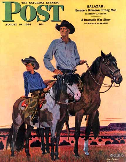 Fred Ludekens Saturday Evening Post Surveying the Ranch 1944_08_19 | The Saturday Evening Post Graphic Art Covers 1931-1969