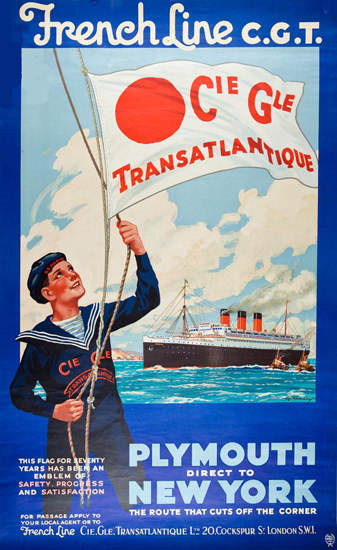 French Line CGT Plymouth Direct New York 1935 | Vintage Travel Posters 1891-1970